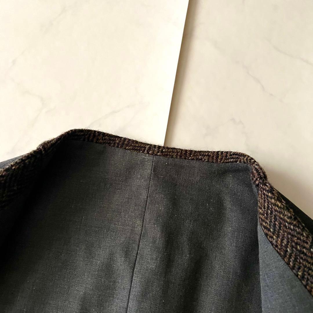 未使用級 ハリスツイード 3L 大きいサイズ ジレ ベスト ヘリンボーン ウール