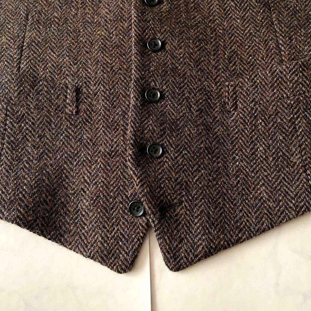 未使用級 ハリスツイード 3L 大きいサイズ ジレ ベスト ヘリンボーン ウール