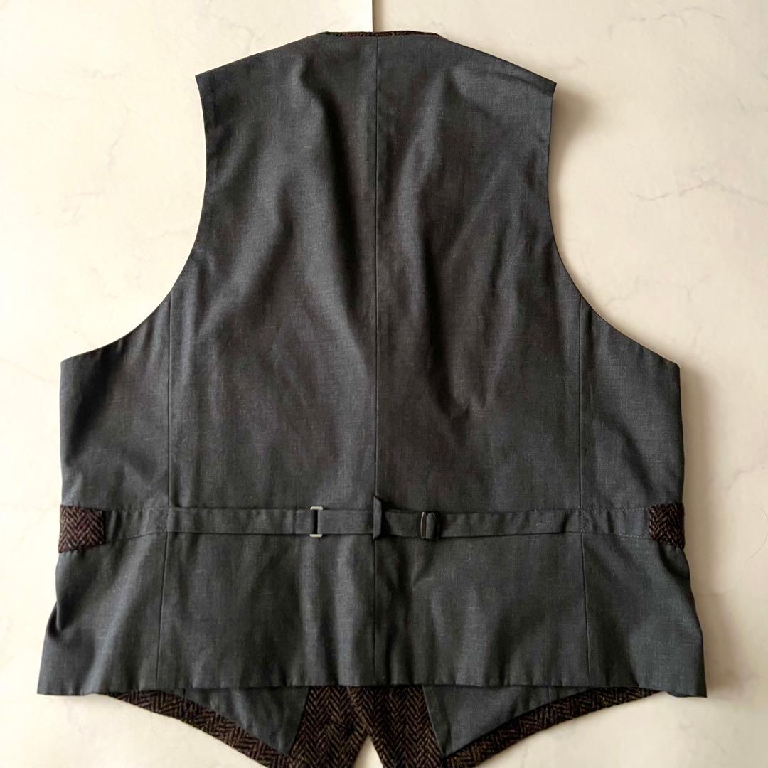 未使用級 ハリスツイード 3L 大きいサイズ ジレ ベスト ヘリンボーン ウール