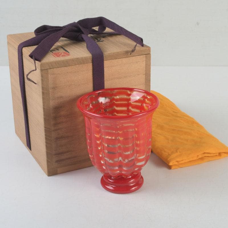 ガラス工芸　岩田久利作　ガラス飾壷　共箱　V　9589