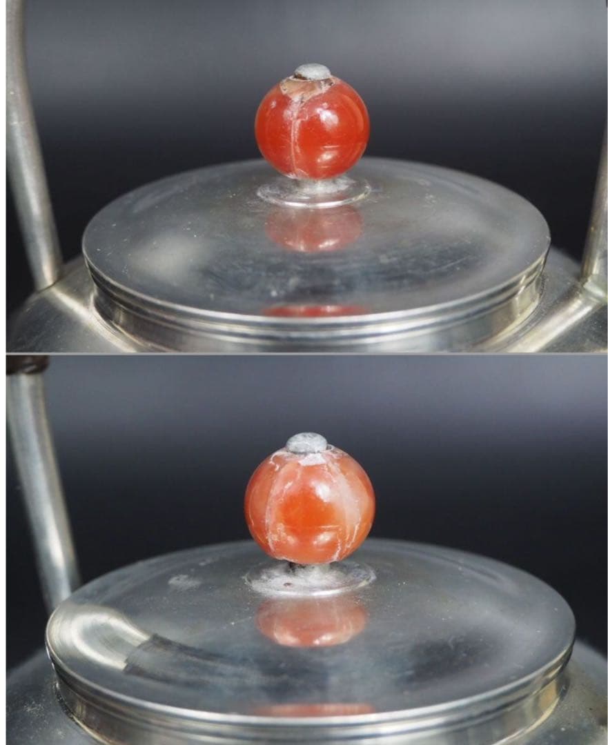 送料無料　明治～大正　錫製湯沸　『躍』在銘　共箱　茶道具