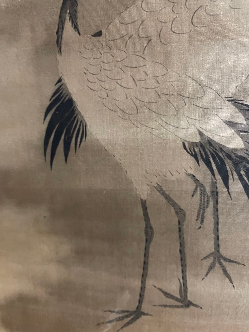 池田政喬作　竹鶴図　掛軸茶掛　肉筆