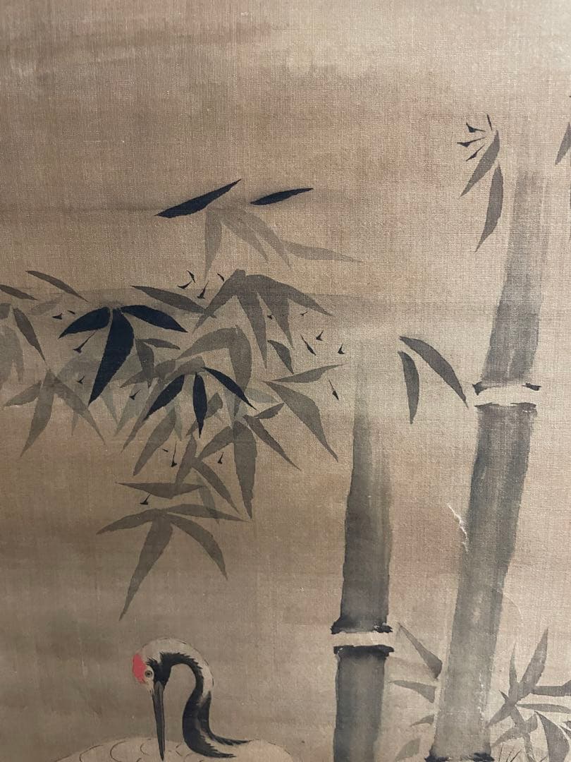 池田政喬作　竹鶴図　掛軸茶掛　肉筆