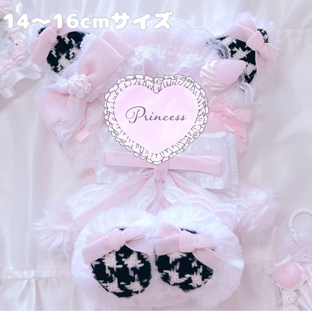 【甘ロリホイップ千鳥柄×ぴんくねこ】おすわりぬい服 16cm