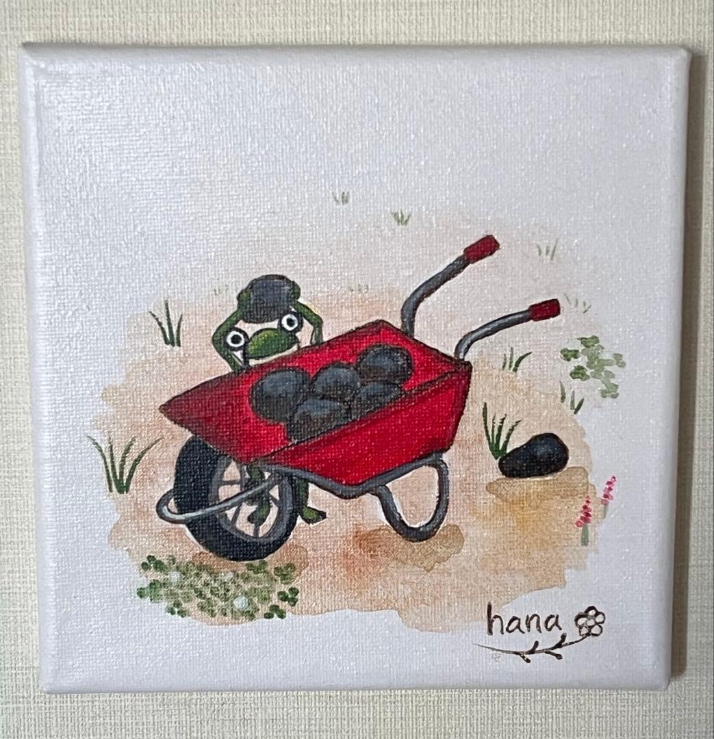 収穫【アクリル画】　絵画　絵　原画　キャンバス画　　抽象画　可愛い　カエル