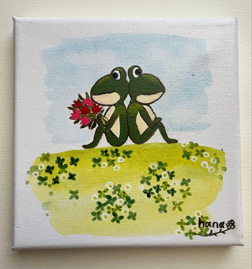 収穫【アクリル画】　絵画　絵　原画　キャンバス画　　抽象画　可愛い　カエル