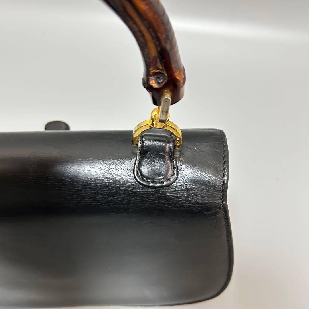 GUCCI グッチ バンブー レザー ハンドバッグ ターンロック ブラック