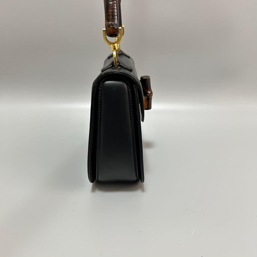 GUCCI グッチ バンブー レザー ハンドバッグ ターンロック ブラック