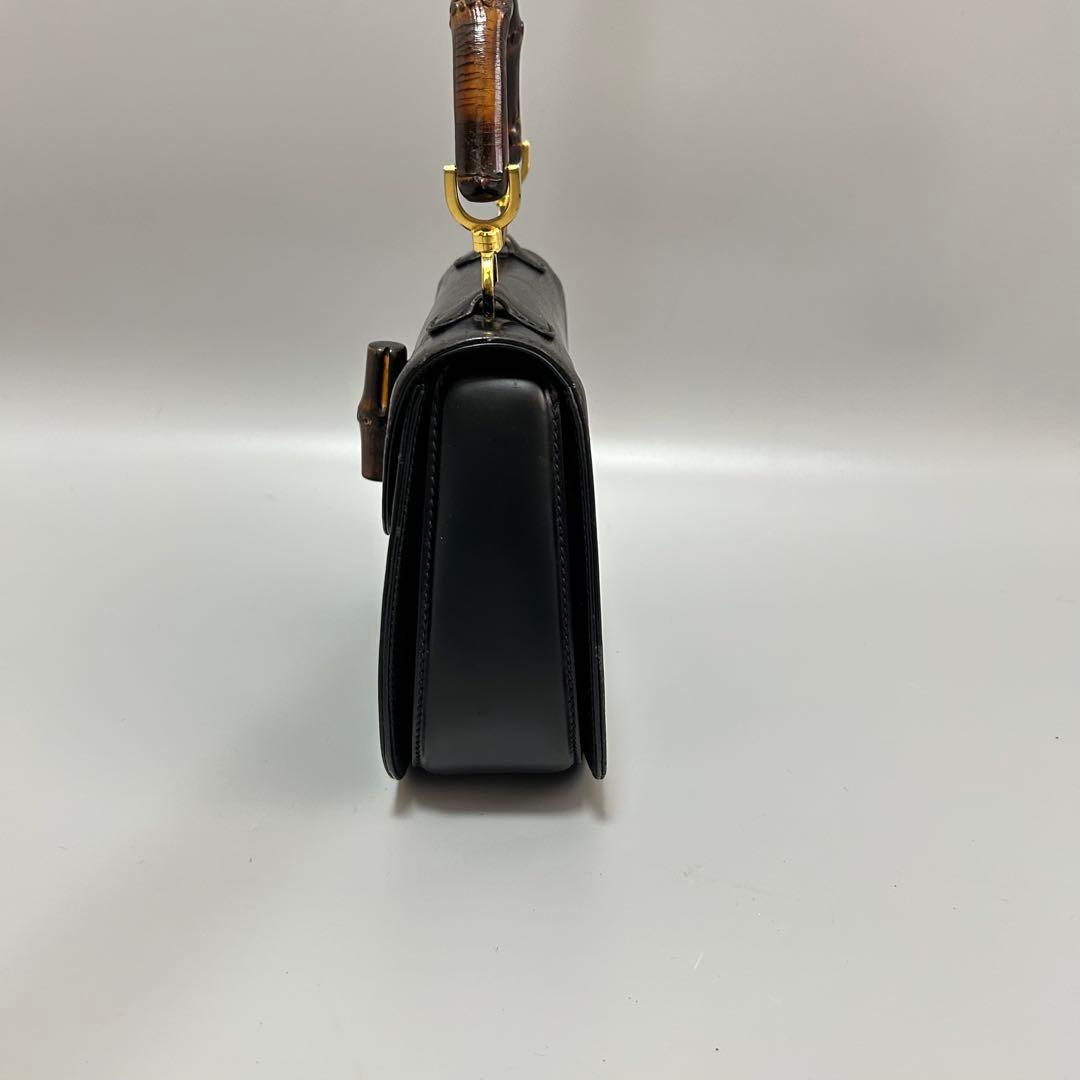 GUCCI グッチ バンブー レザー ハンドバッグ ターンロック ブラック