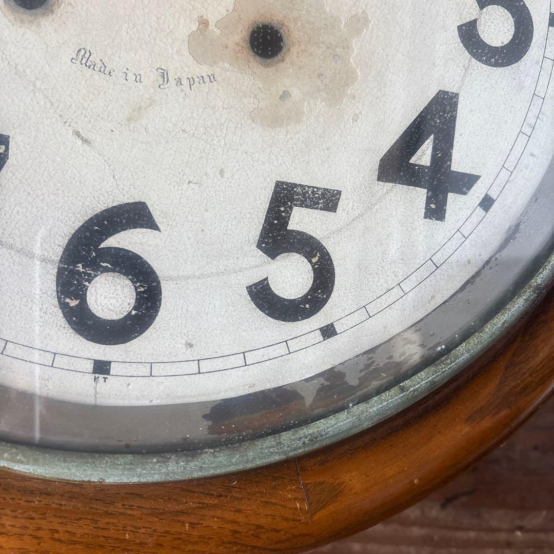 大正頃の吉田時計の木製丸時計　アンティーク時計　電池式