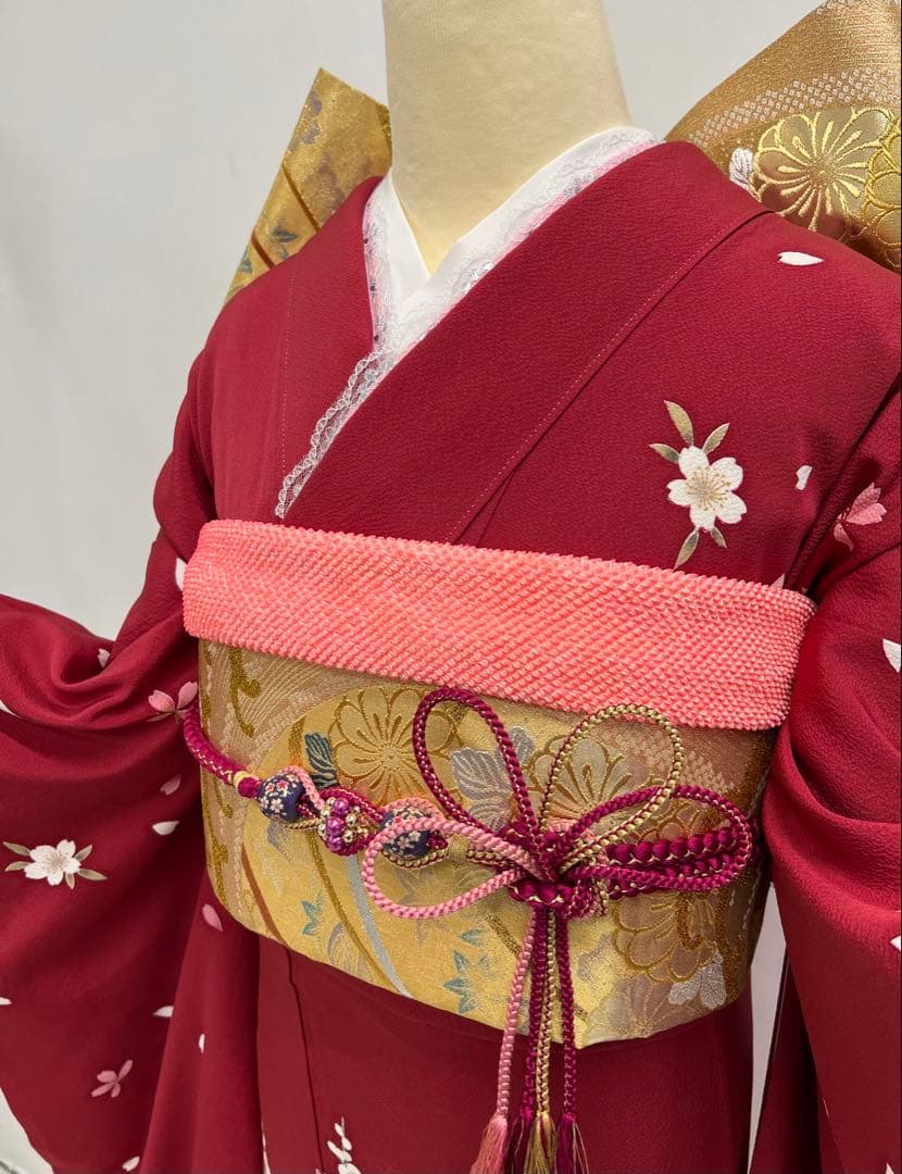 振り袖　フルセット　長襦袢付　赤　成人式　 金彩加工　650