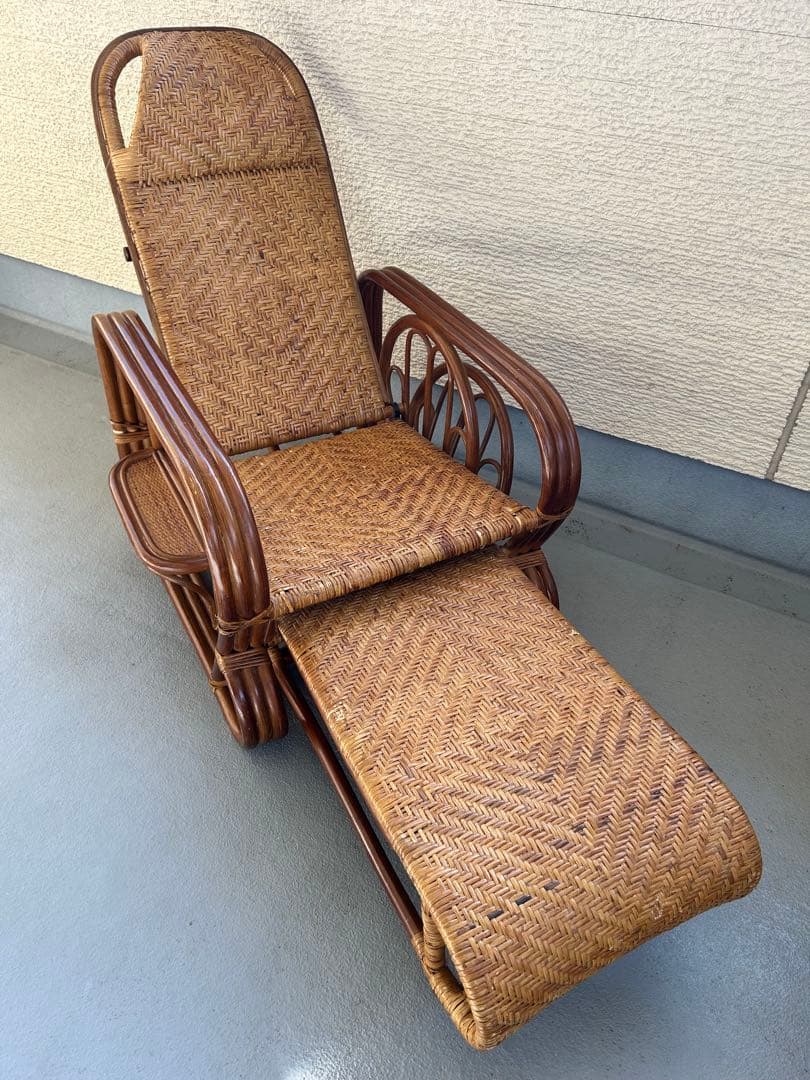 天然籐 ラタンチェア ３段リクライニングチェア リラックスチェア