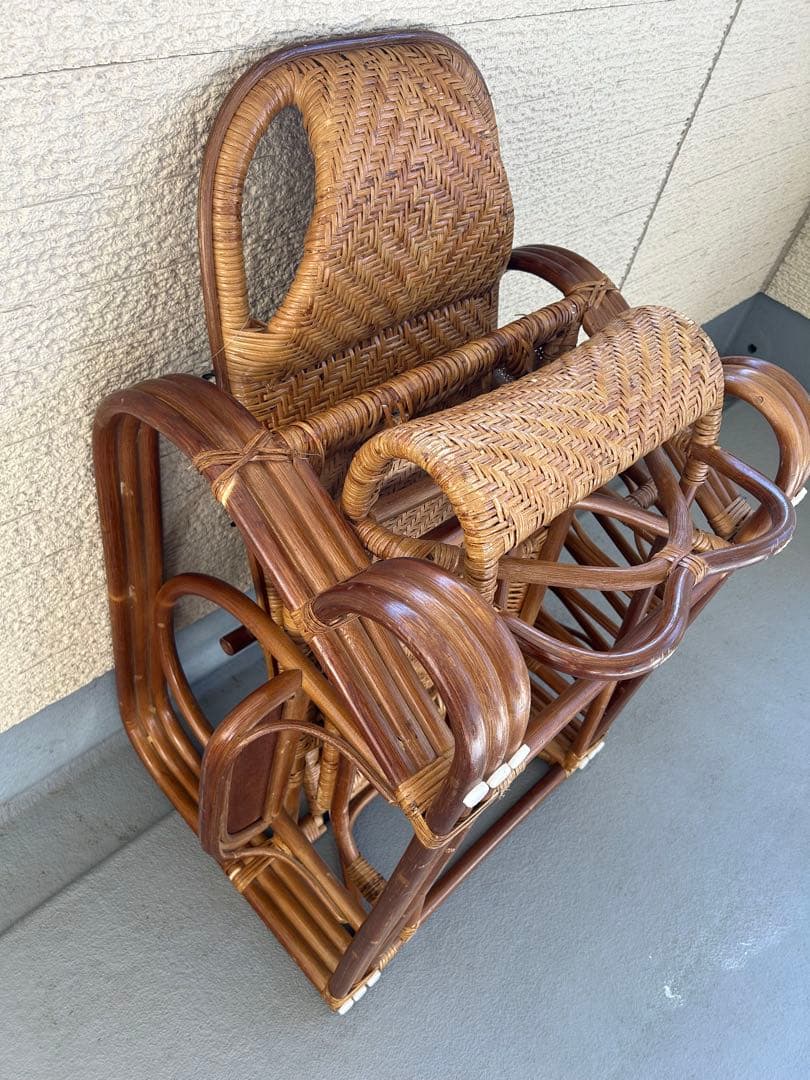 天然籐 ラタンチェア ３段リクライニングチェア リラックスチェア