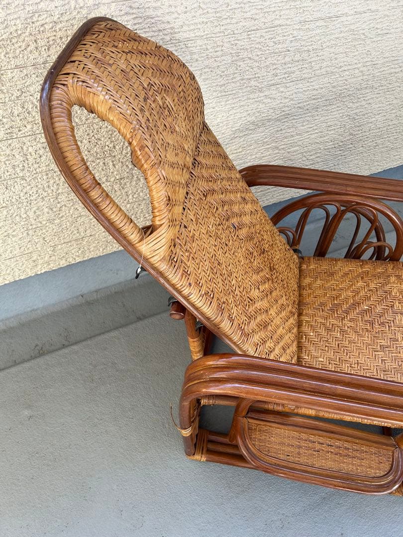 天然籐 ラタンチェア ３段リクライニングチェア リラックスチェア