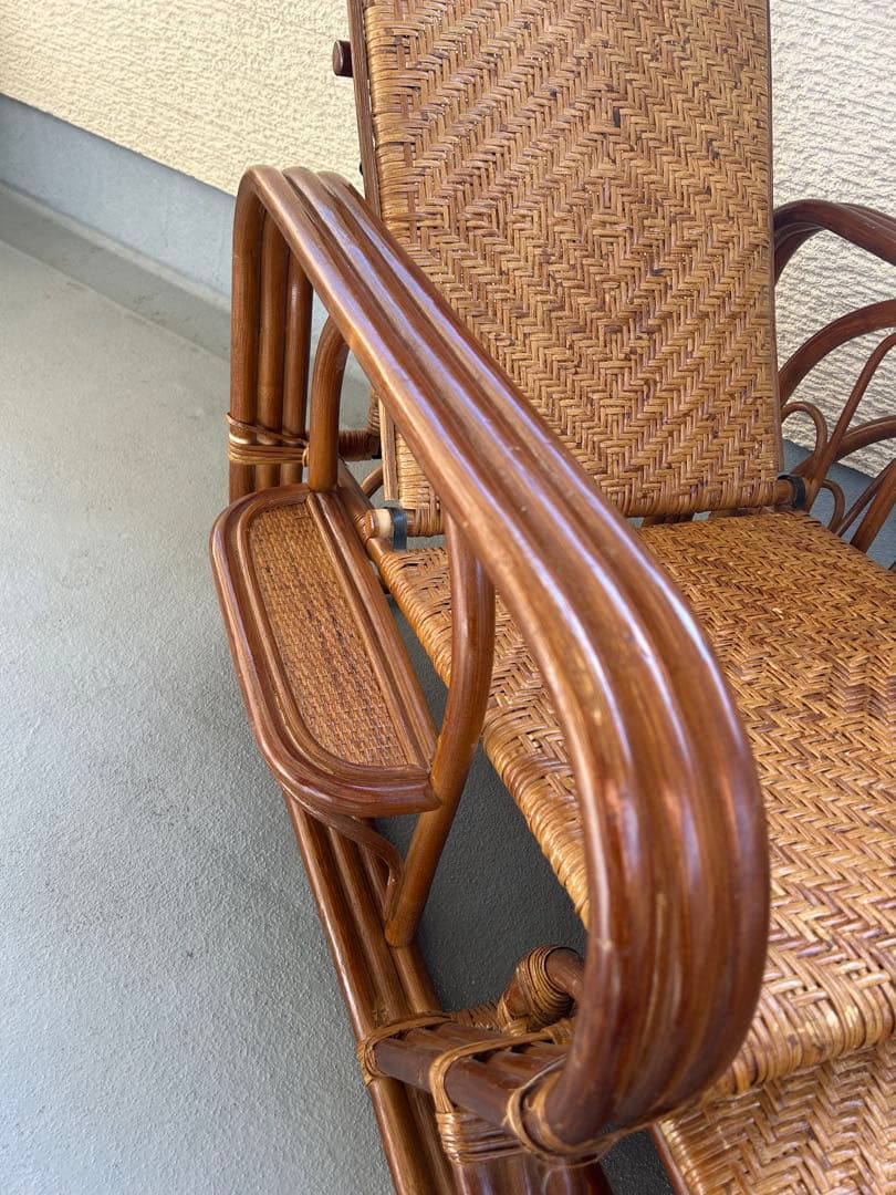 天然籐 ラタンチェア ３段リクライニングチェア リラックスチェア