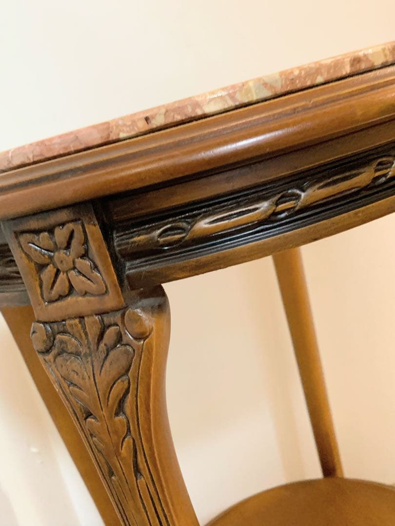 木製　サイドテーブル 　大理石　天板　アンティーク ロココ朝 アールヌーボー