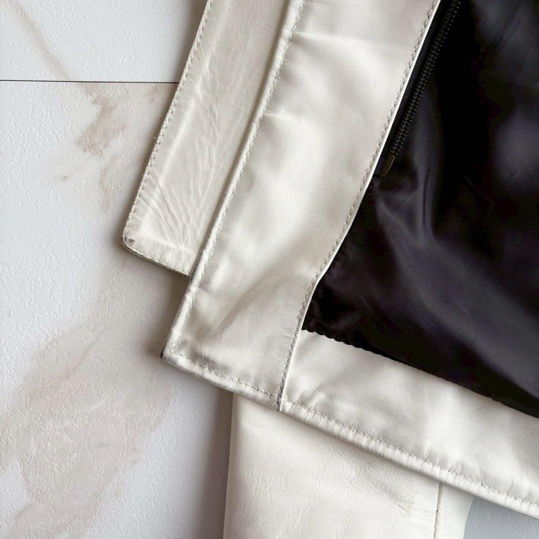 人気◆リューグーレザーズ シングル ライダース レザー ジャケット 白 Lサイズ