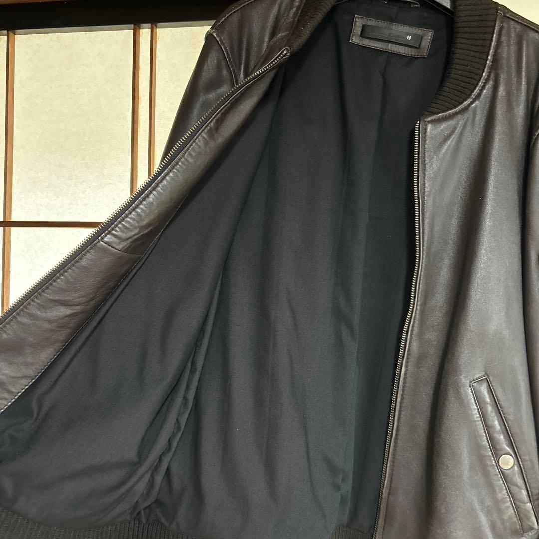 リブ襟ライダース 羊革 本革100% ブラウン Lサイズ