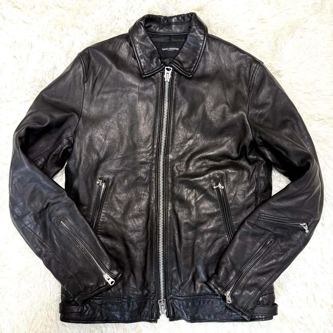 ナノユニバース 羊革ライダースジャケット シングル L キルティング 中綿