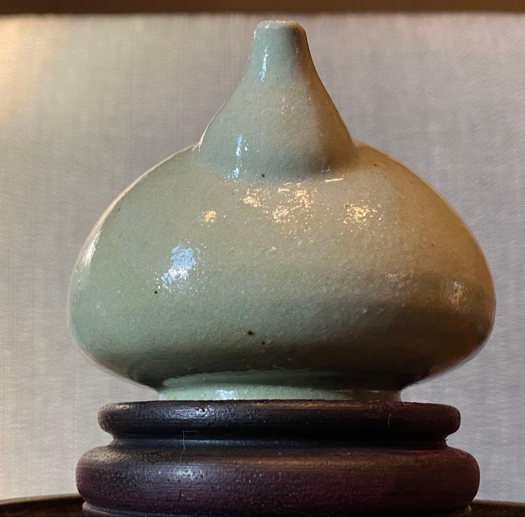緑青磁　水滴・一輪挿し　鑑賞台付 沈船品 ヴィンテージ　レア 中国　台湾茶器