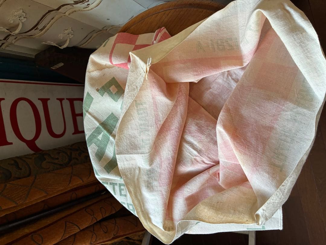 アンティーク　美しい　大きな　コットン　リネン　袋　市松模様　チェック　アメリカ