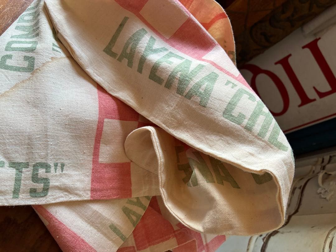 アンティーク　美しい　大きな　コットン　リネン　袋　市松模様　チェック　アメリカ