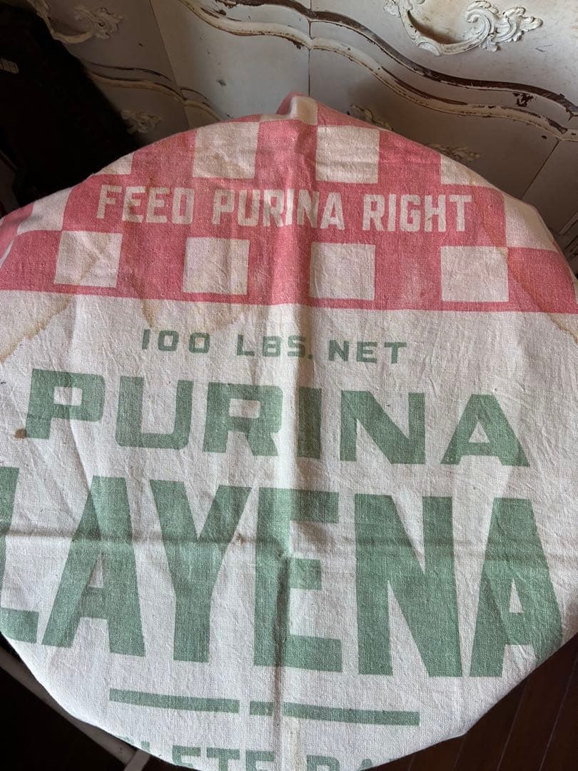 アンティーク　美しい　大きな　コットン　リネン　袋　市松模様　チェック　アメリカ