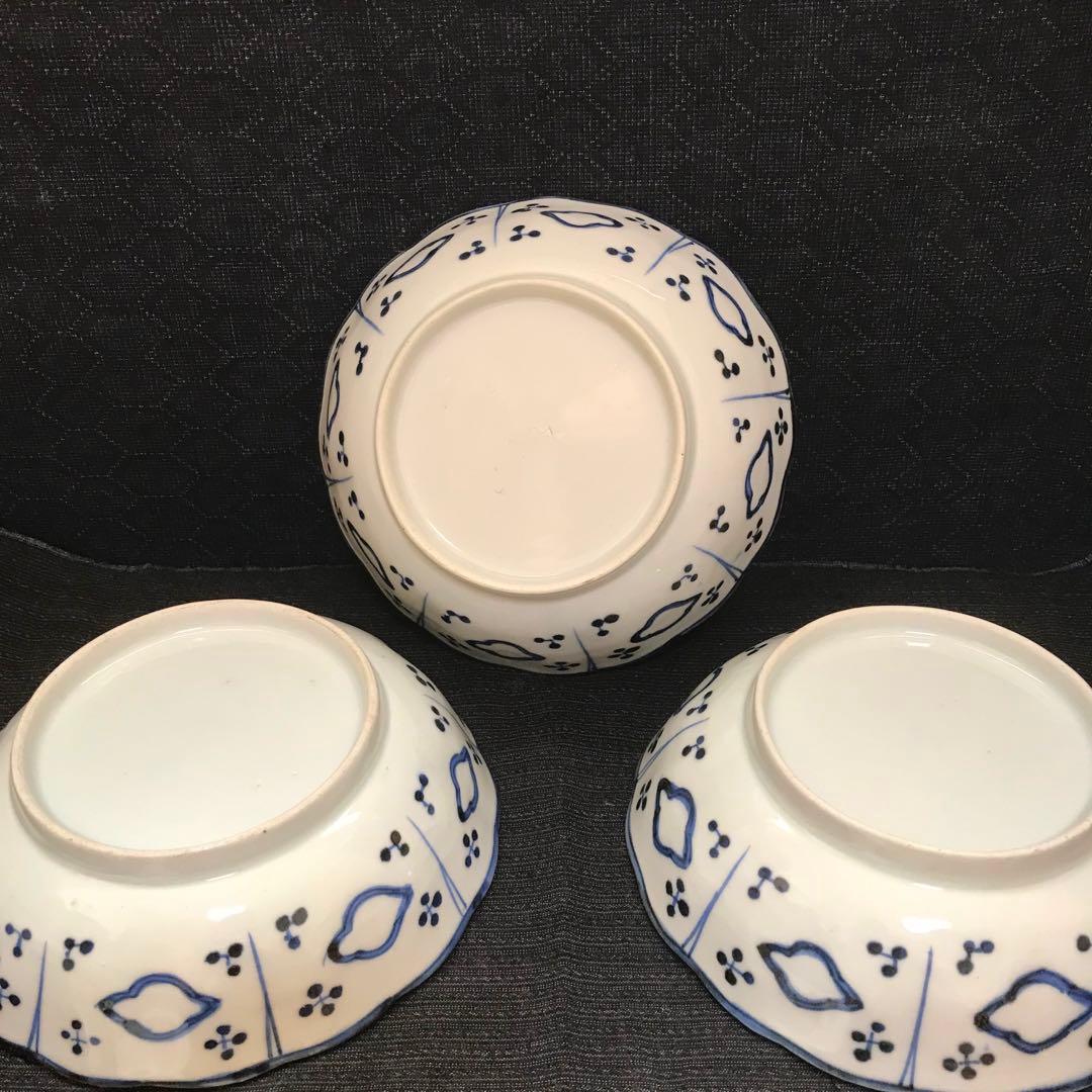 上手古伊万里　幾何学紋様皿　3枚揃い　本物保証
