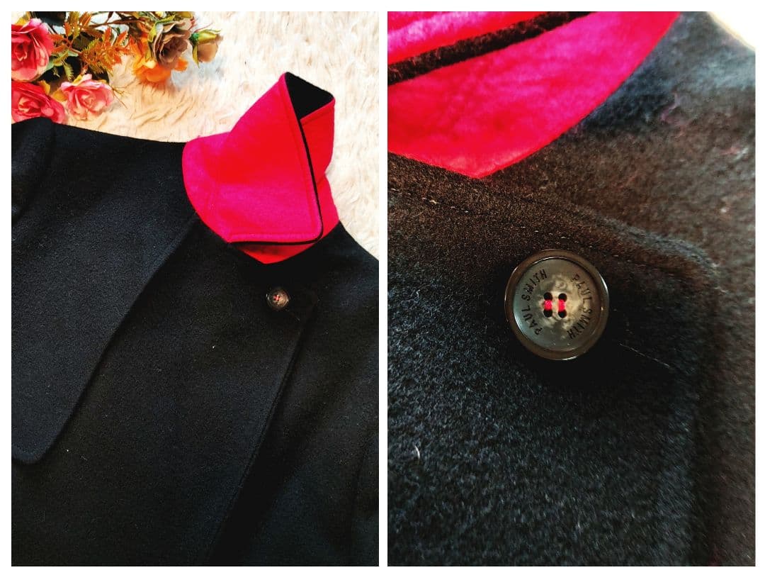 ポールスミス チェスターコート ダブルボタン ブラック バイカラー ウール 38