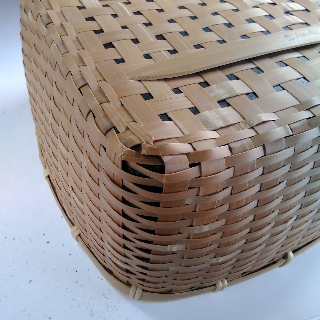 ア50 『島田竹宝斎』作　『松山篭　炭斗　共箱』竹籠　茶道具