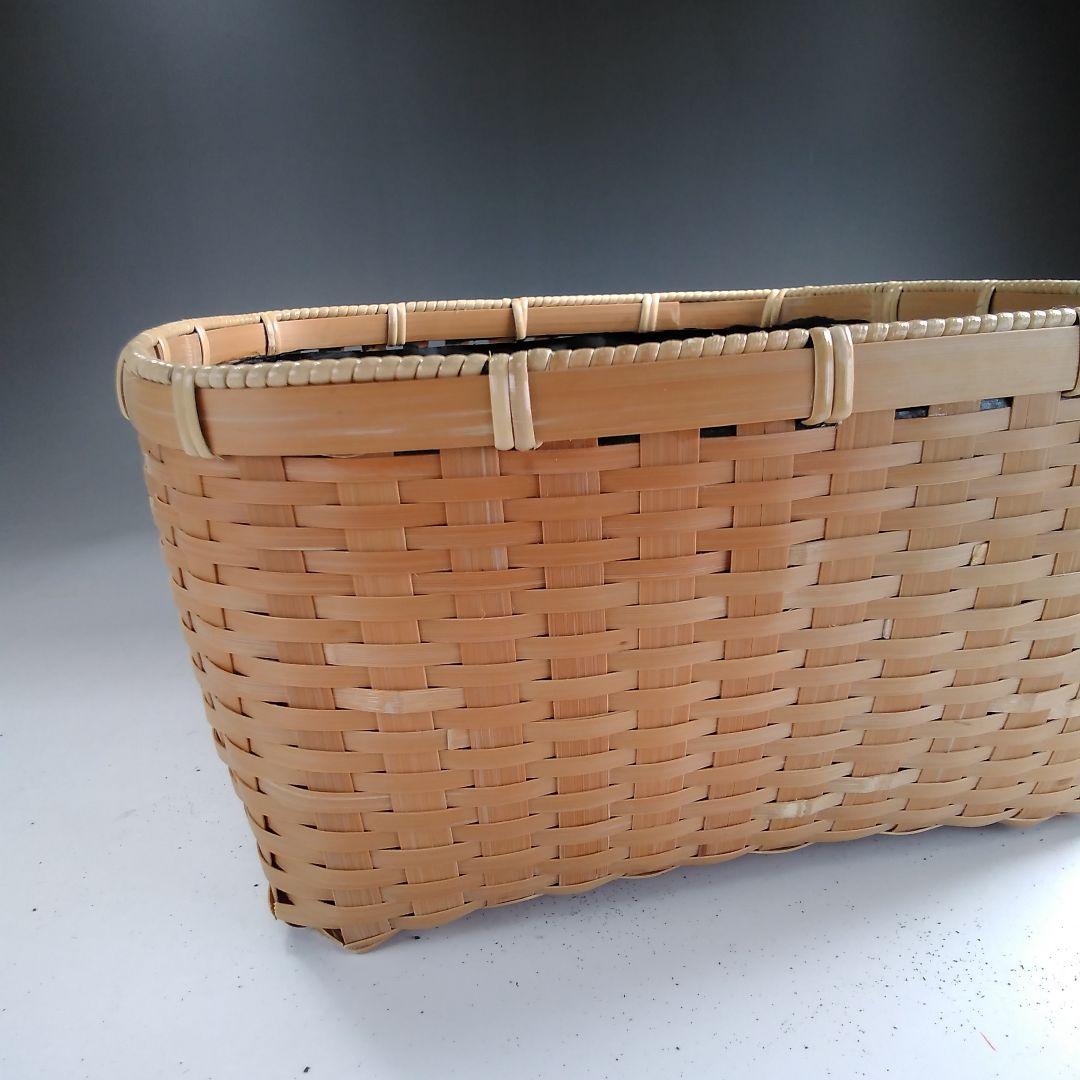 ア50 『島田竹宝斎』作　『松山篭　炭斗　共箱』竹籠　茶道具