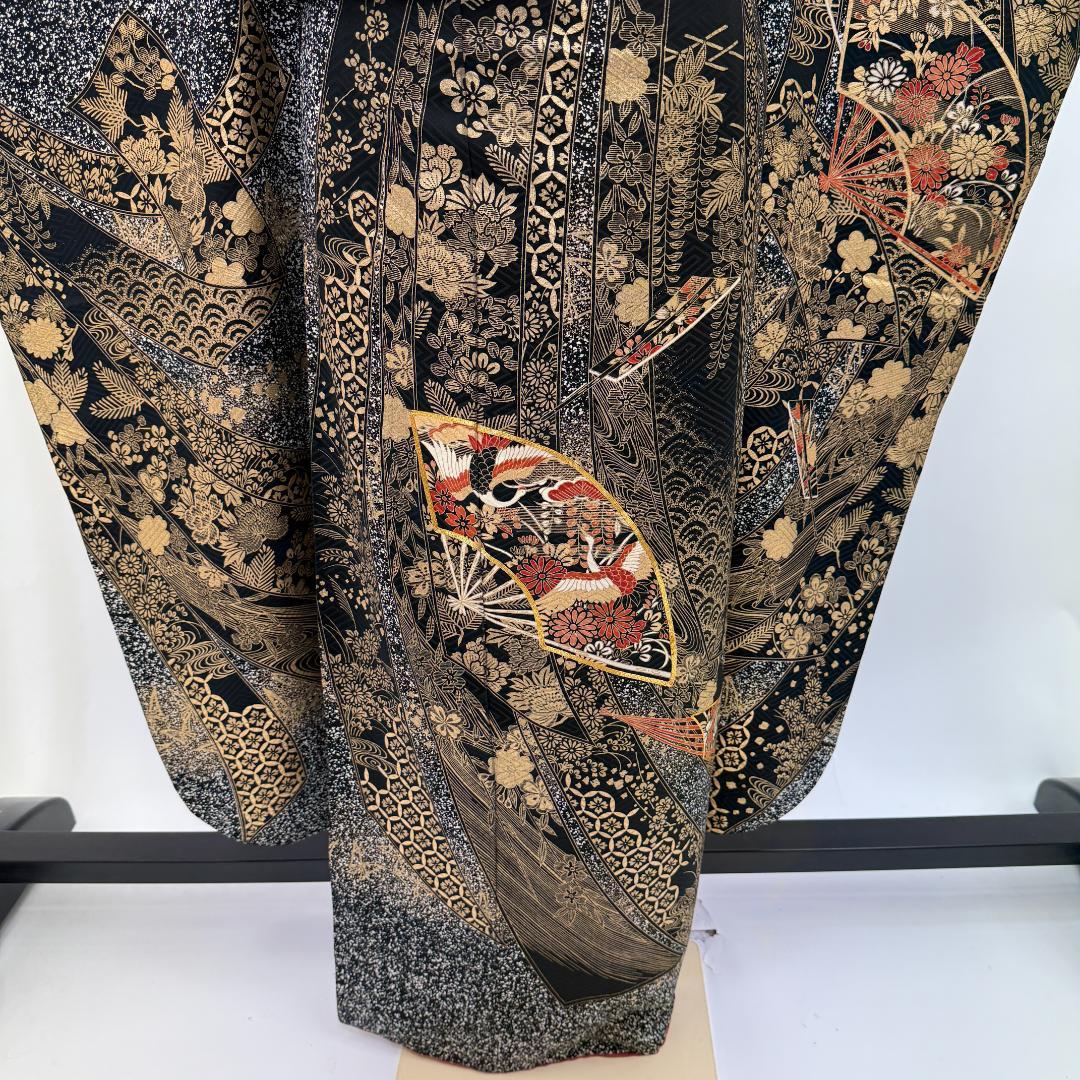 振袖フルセット 黒 刺繍 成人式 草履バック付 裄64.5cm S-200