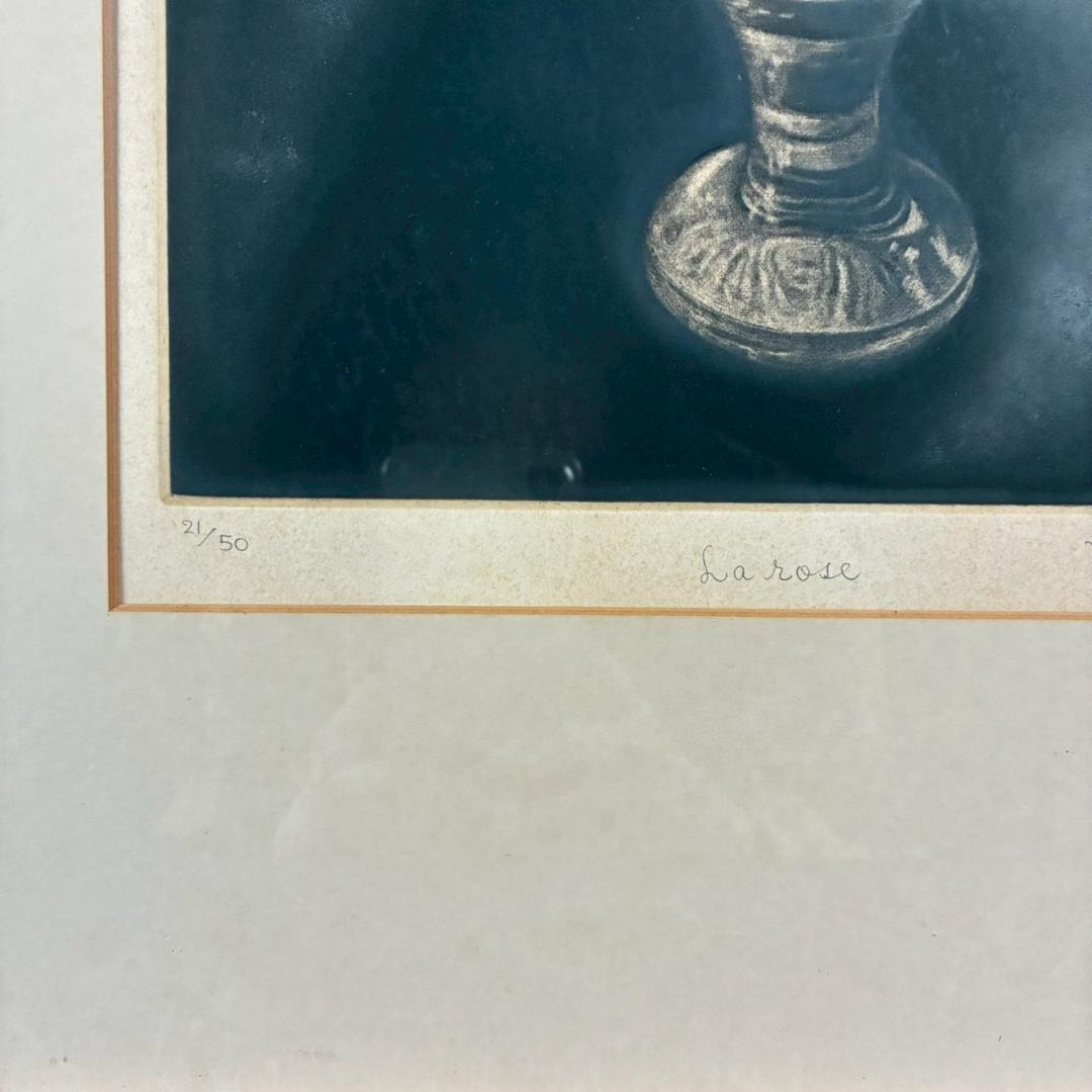 織田繁「薔薇」カラーメゾチント 1978年作 直筆サイン入 ギャラリーシール有