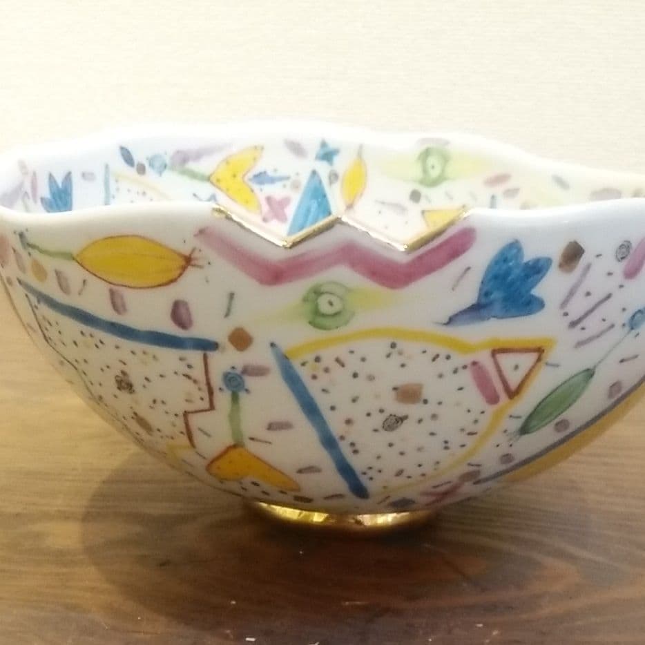 川口淳色絵金彩鉢新品