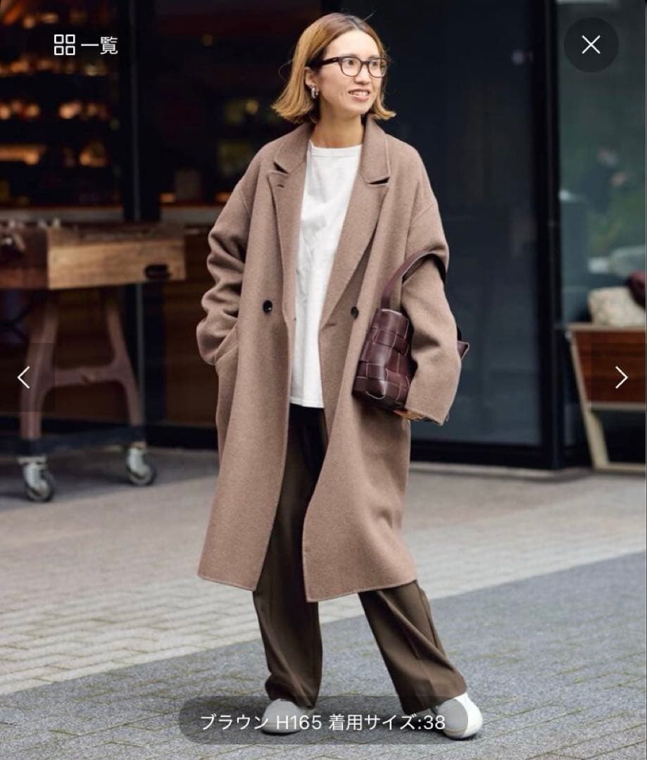 【FRAMeWORK】SUPER160sダブルブレストコート　ブラウン36