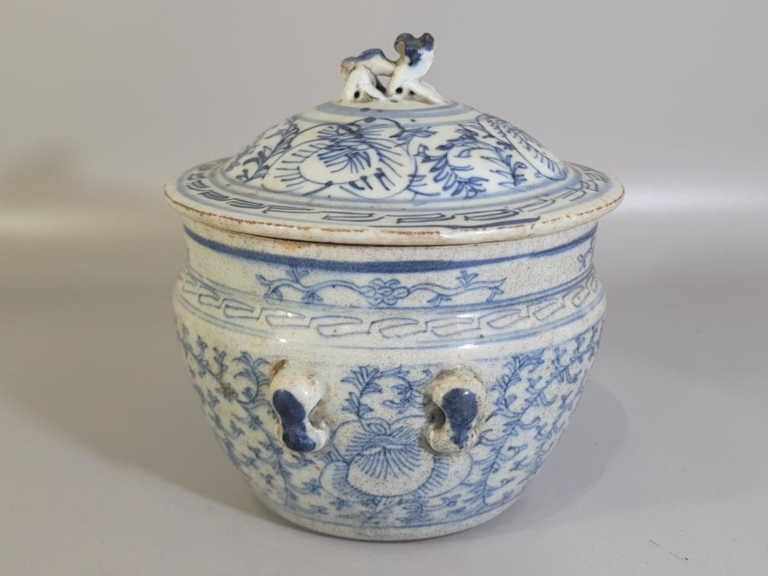 中国 染付 蓋壷 時代物 DT170