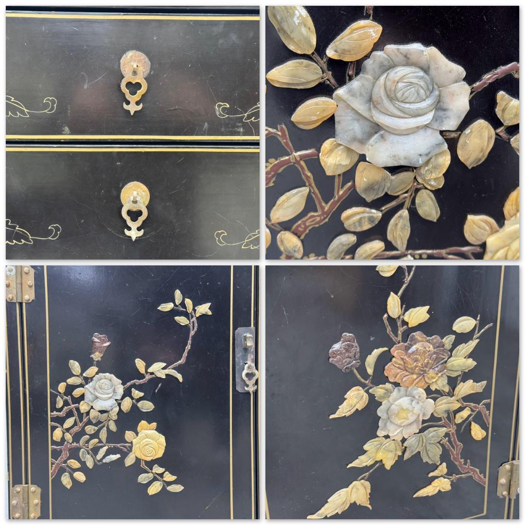 T1201☆サイドボード　アンティーク　石細工　彫刻　飾り棚　キャビネット