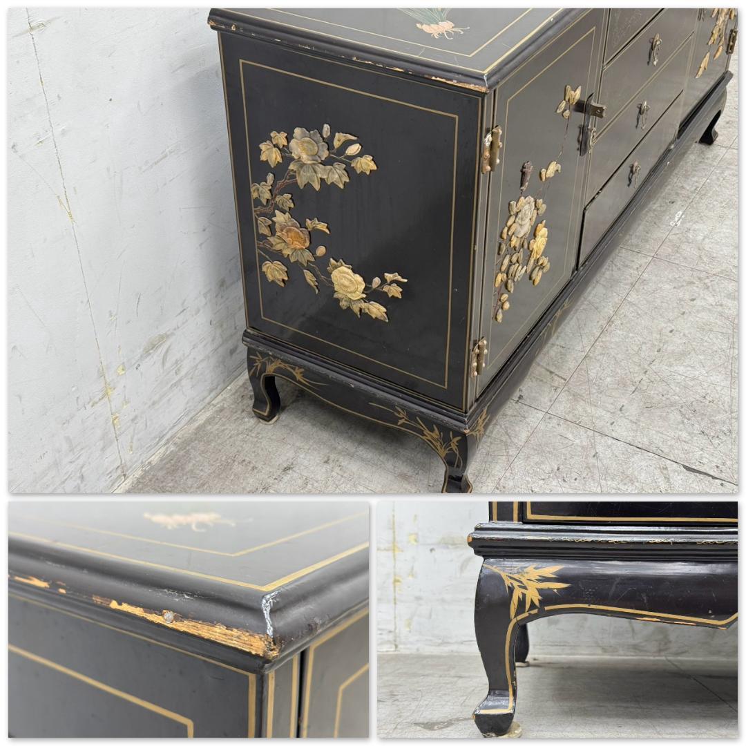 T1201☆サイドボード　アンティーク　石細工　彫刻　飾り棚　キャビネット