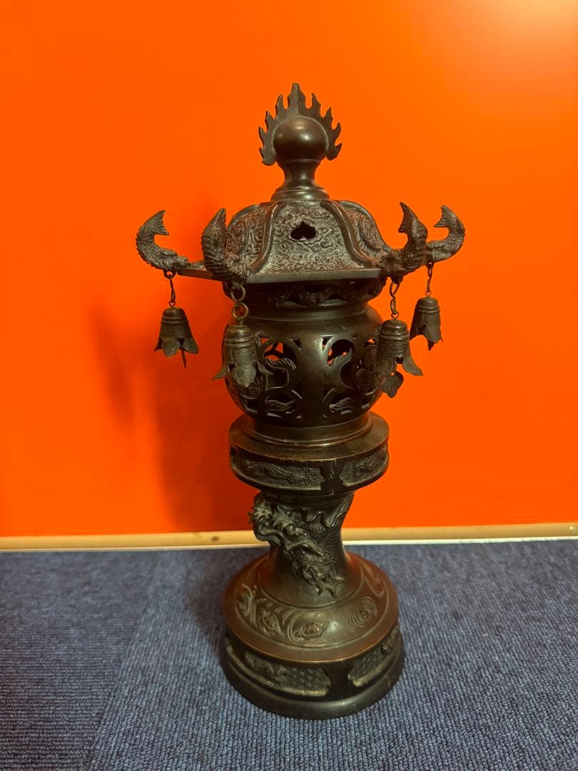 1848  古美術品　銅製　龍文　灯篭  置物　時代物