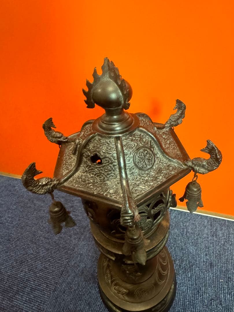 1848  古美術品　銅製　龍文　灯篭  置物　時代物