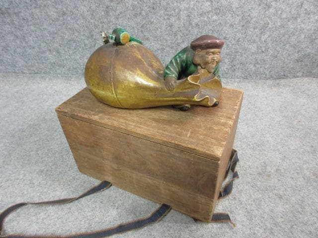 九谷焼秋塘陶園中村翠恒ねずみに大黒の置物共箱付き [B25561]