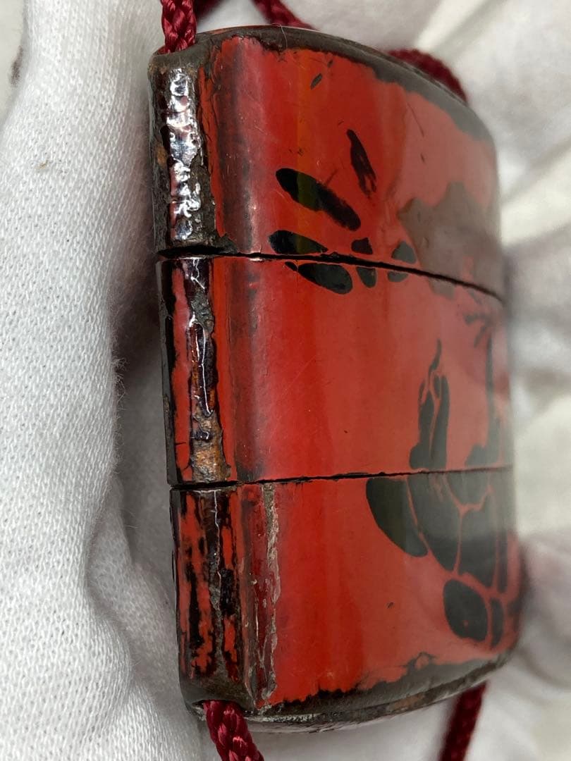 当時物 江戸時代～明治時代 印籠 蒔絵 漆器 3段印籠 玉石在銘 ヤギ根付