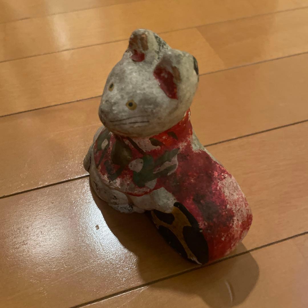 陶器製 猫の郷土玩具　招き猫　三条人形