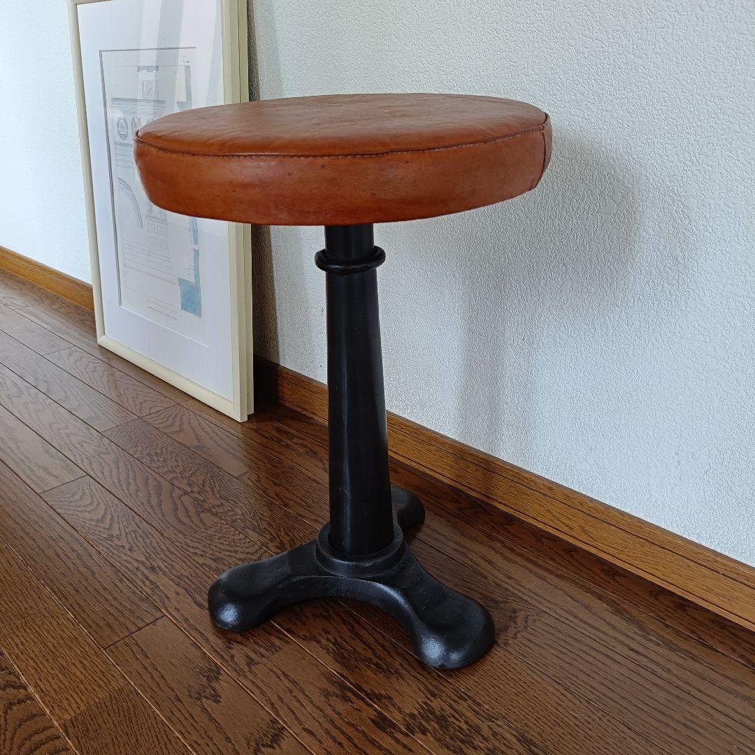 インダストリアル アイアン スツール ビンテージ singer 本革 チェア ①