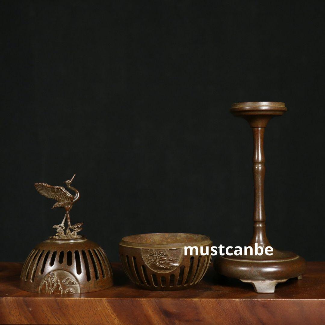銅 細工 鶴守宮灯香炉 室内檀香香炉 禅意 置物 装飾品 工芸品