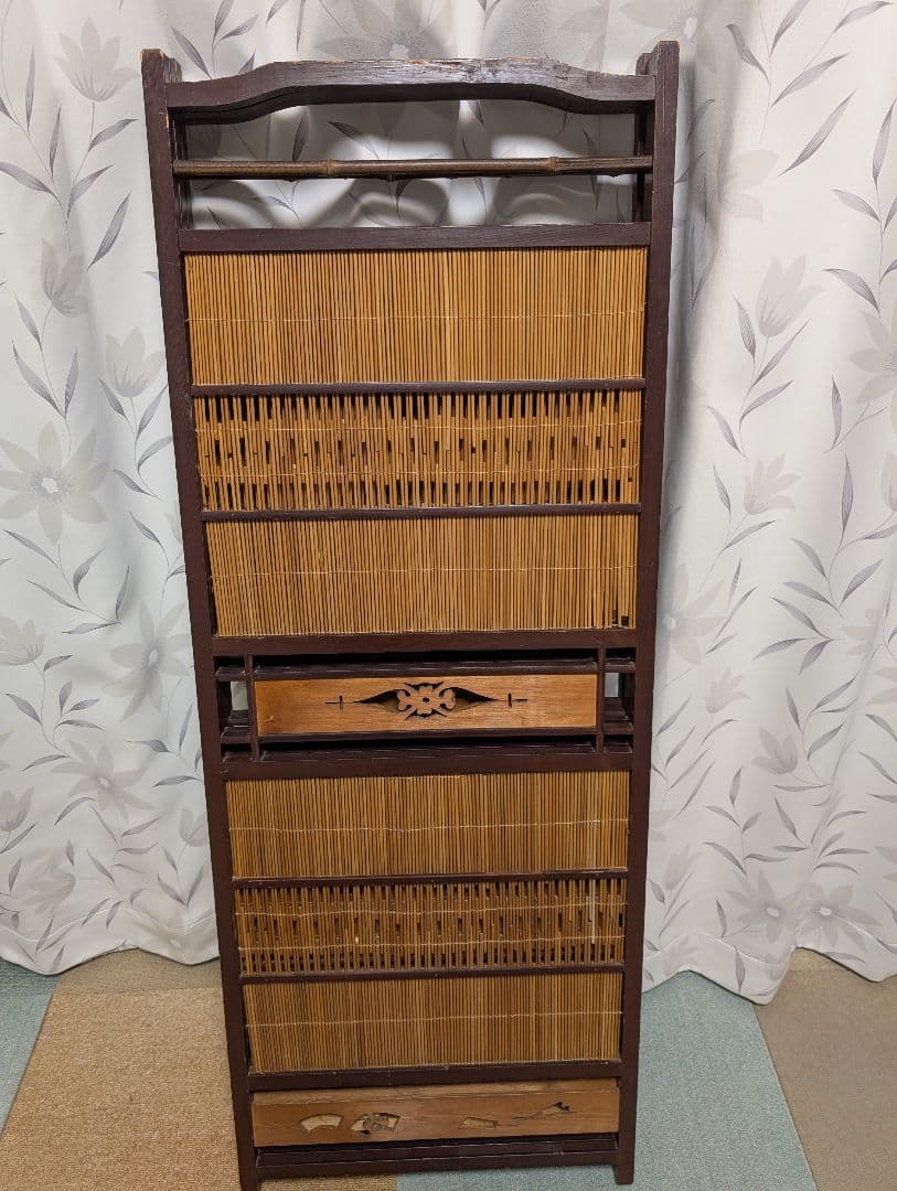 古家具　パーテーション 　　屏風　衝立　4連　竹　木製
