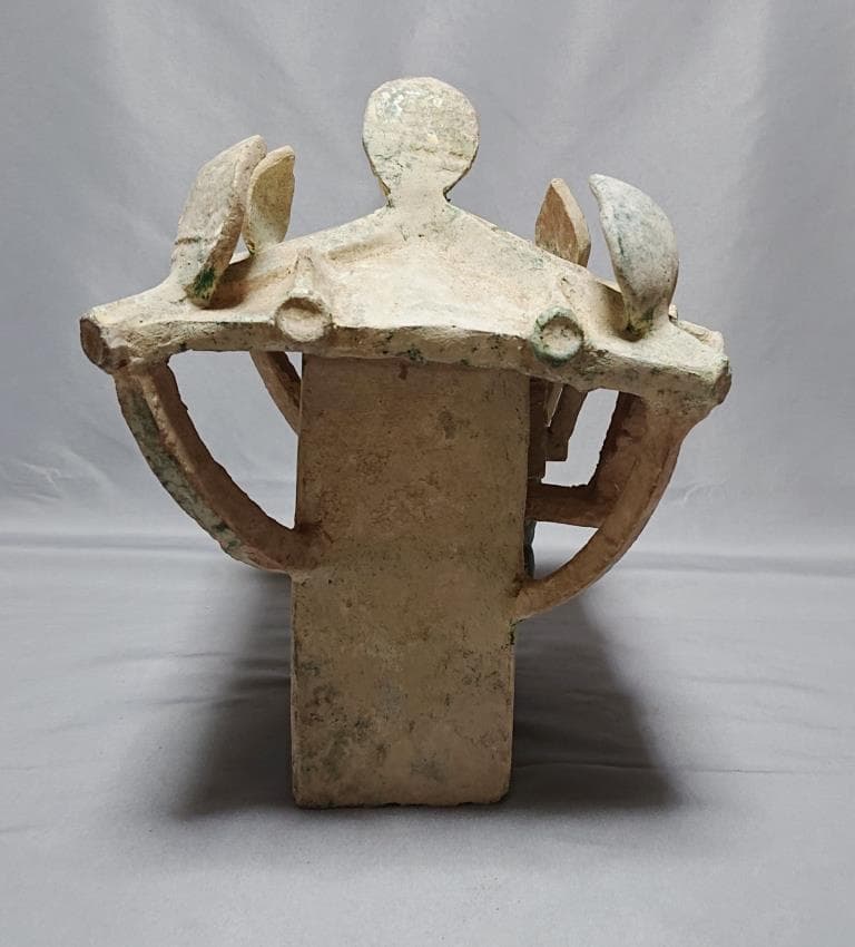 東漢時代　出土品　緑釉銀化楼閣 彩文土器 高さ27.4㎝　（A）