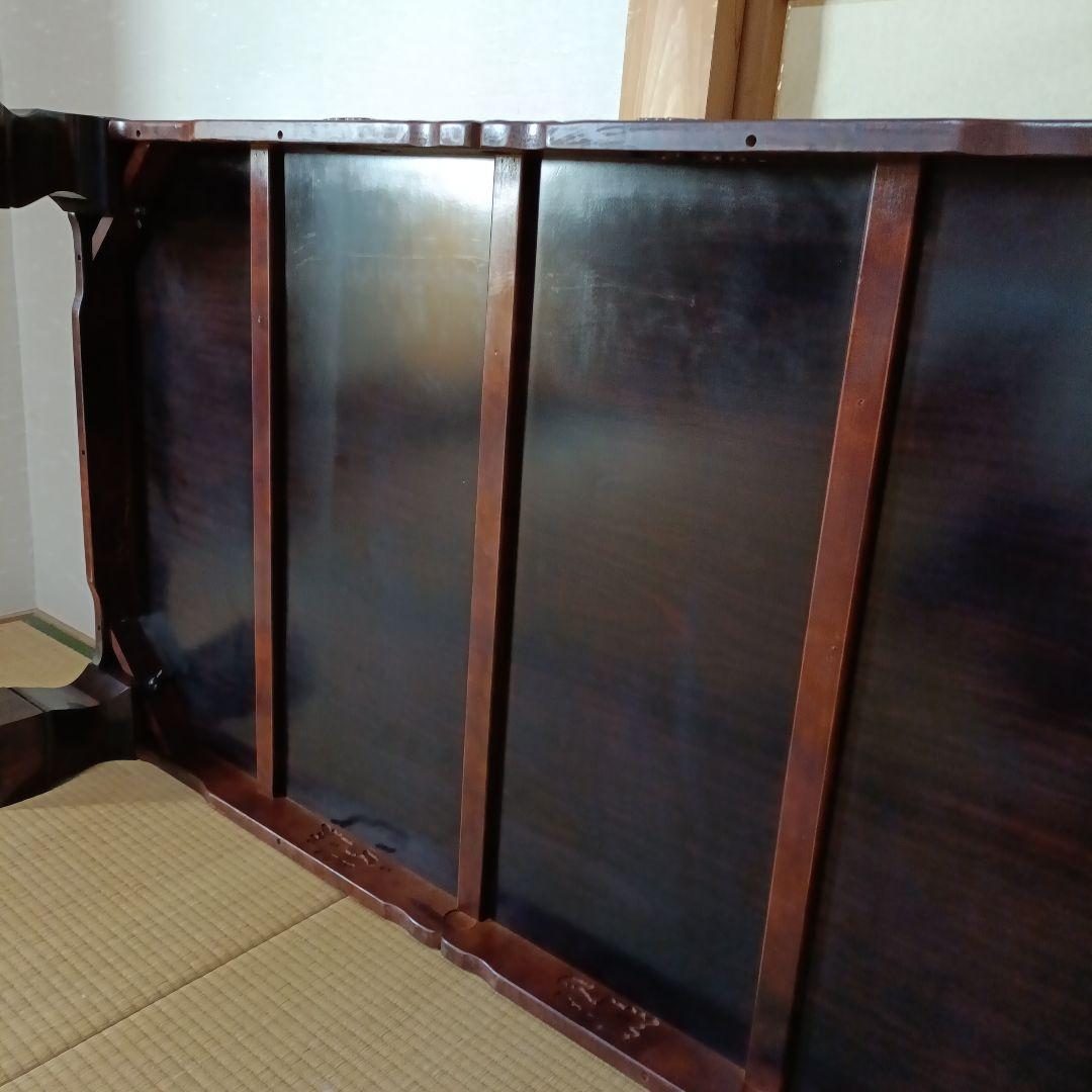 引き取り限定 木製座卓 ダークブラウン 彫刻装飾付き