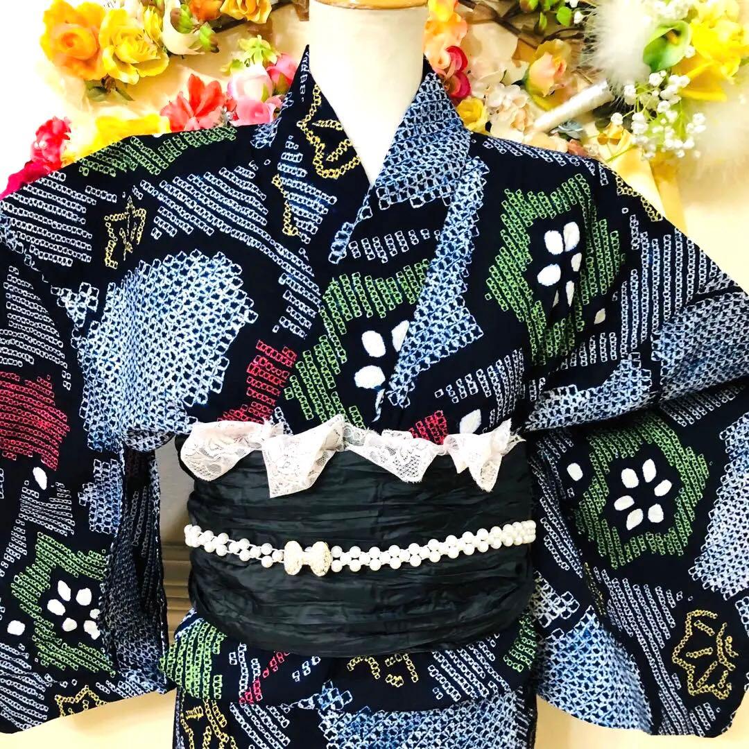 有松鳴海絞り伝統工芸❤️兵児帯新品❤️パールベルト新品帯留め5点セット‼️秀品