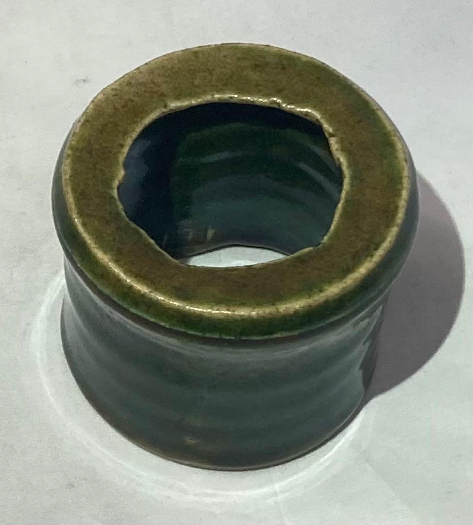 B143  備前花入・砥部白水茶碗・織部蓋置　茶道具3点セット　各共箱